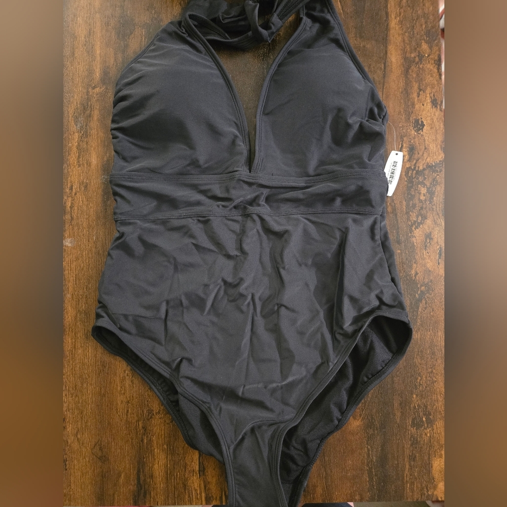 NWT Adore Me Black Halter One-Piece Swimsuit